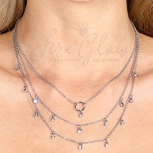 Layered Rhinestone Silver Tone Short Necklace